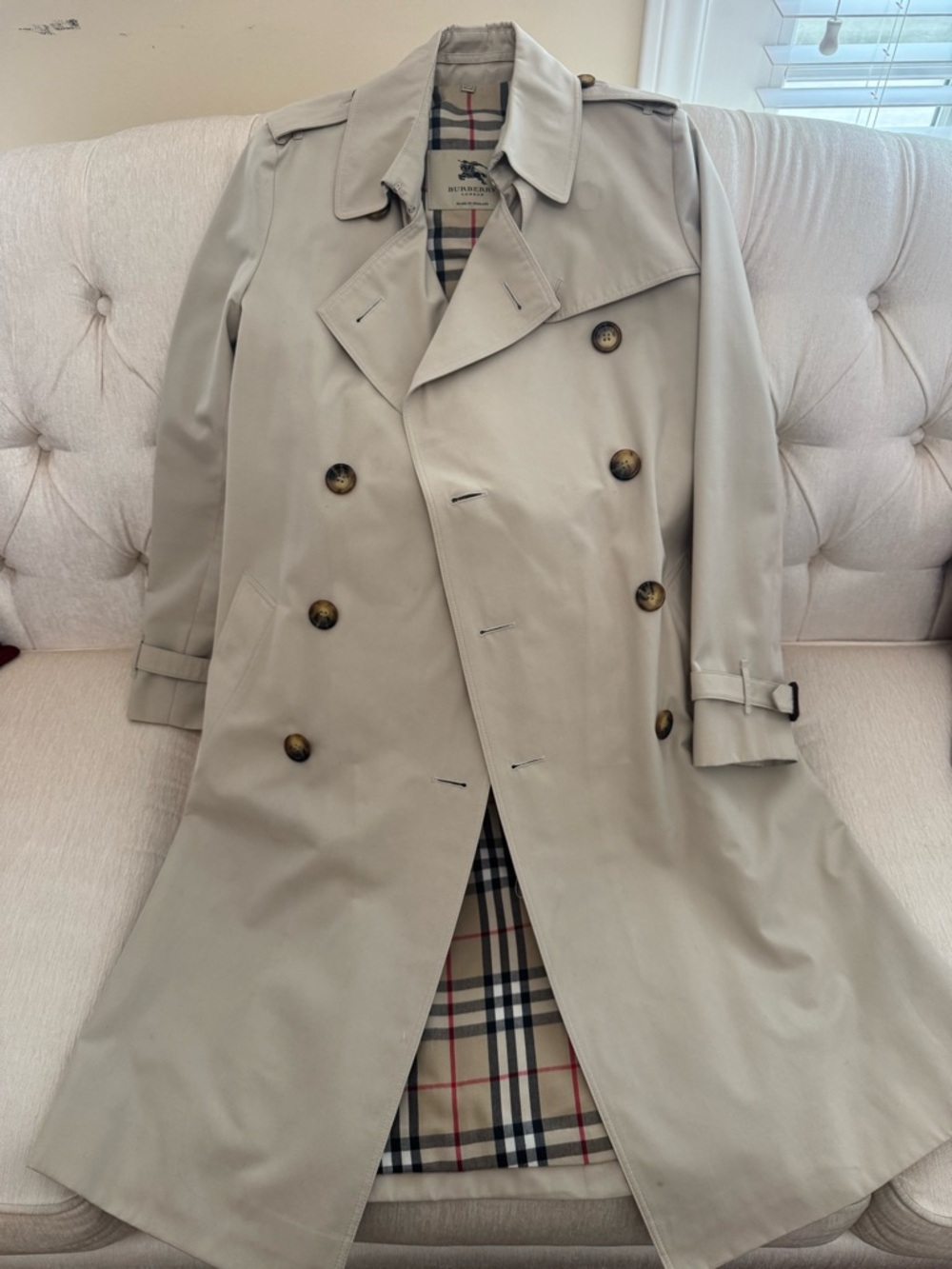 Vintage Burberry Beige Double-Breasted Kensington Trench Coat US Size 8 Slim - Picture 8 of 16